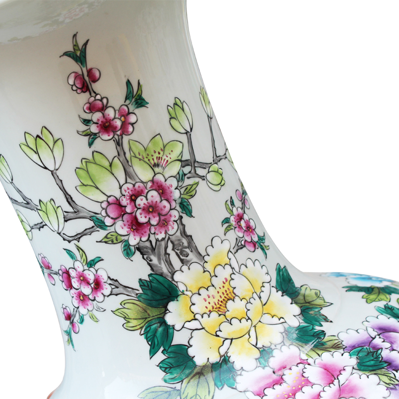 Jingdezhen ceramics hand - made pastel golden pheasant peony of large vases, classical Chinese style living room home decoration