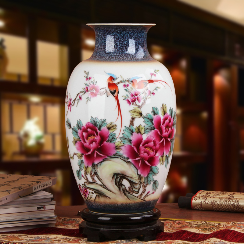 Famous jingdezhen ceramics vase Xia Guoan works upscale color glaze pay-per-tweet peony flower east gourd bottle