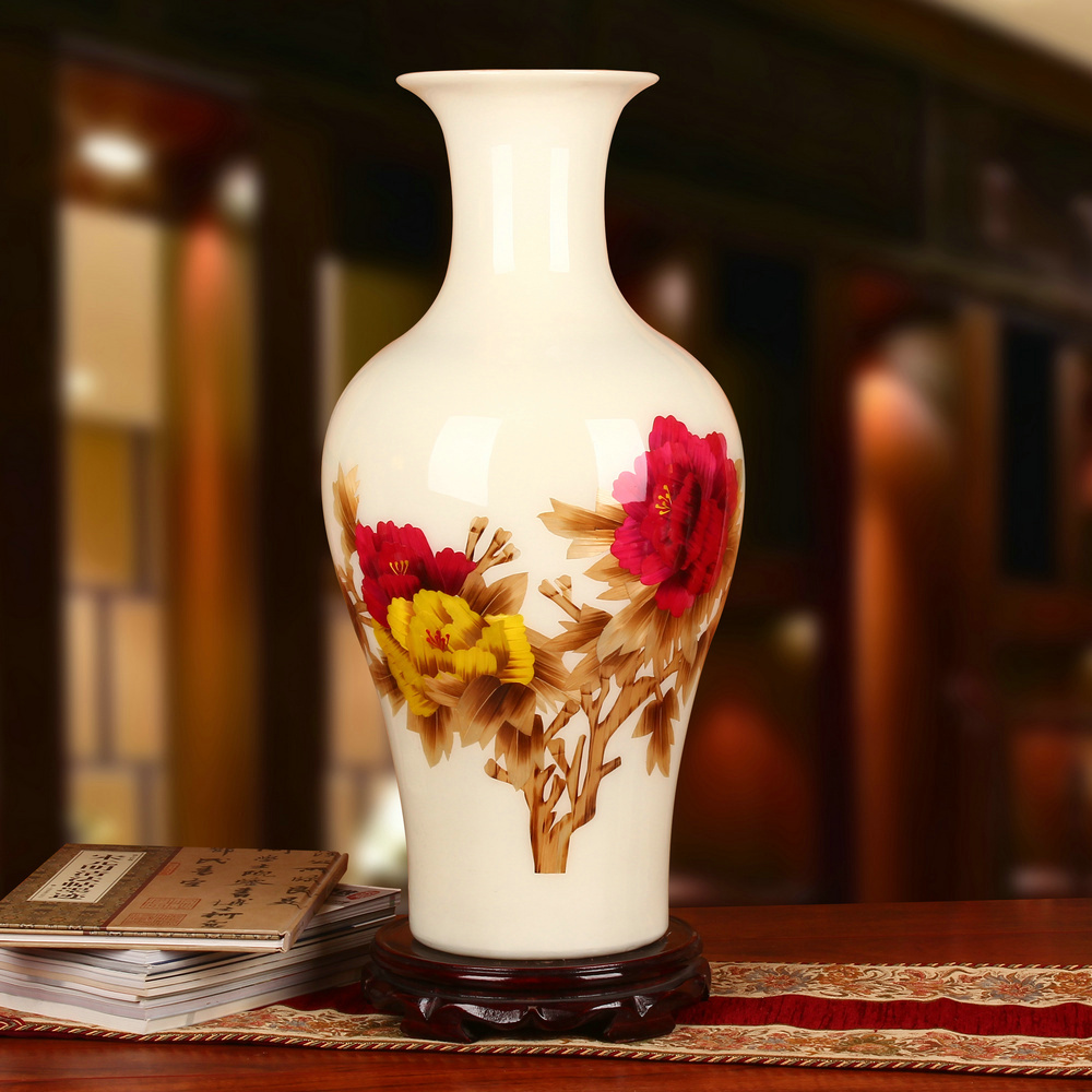 White straw riches and honor peony vase opening gifts collection jingdezhen ceramics crafts decorations