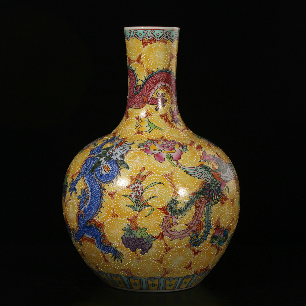 Jingdezhen ceramics vase archaize enamel pastel color dragons and phoenixes vase classical hand - made furnishing articles ornaments