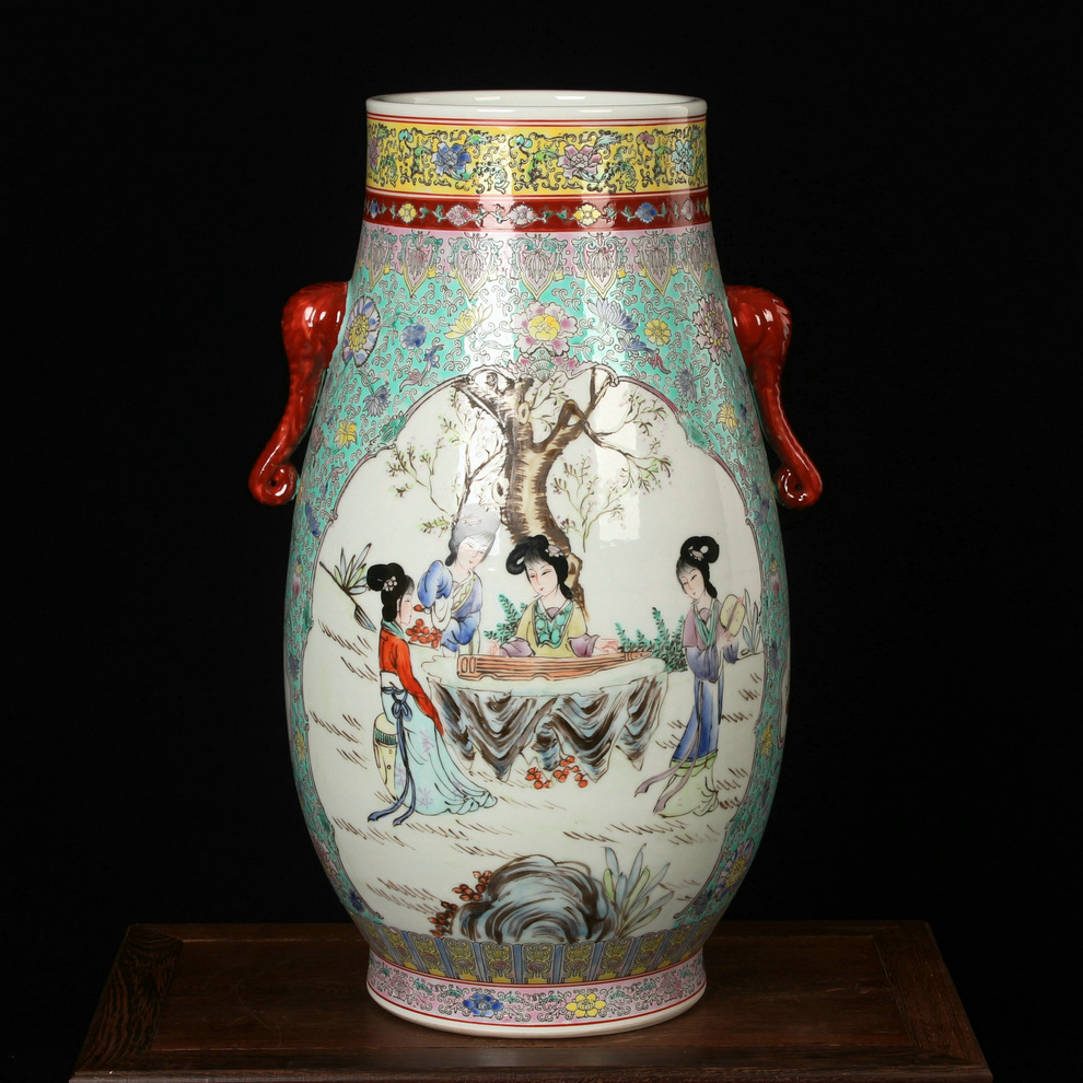 Jingdezhen ceramics hand - made pastel double elephant ladies image first great vase was Chinese style household furnishing articles