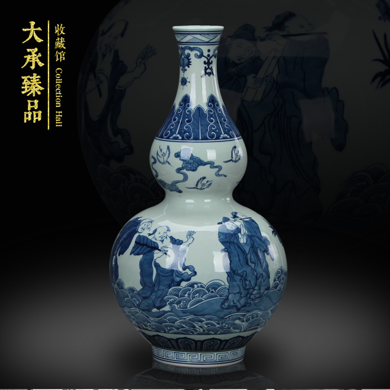 Jingdezhen ceramics hand - made the opened a great sea of blue and white porcelain bottle gourd vase was Chinese style household furnishing articles