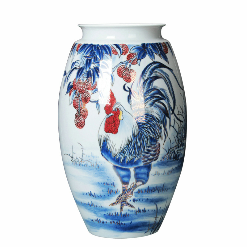 The Famous blue and white see colour porcelain litchi hand - made of golden vase prosperous modern Chinese style household handicraft furnishing articles
