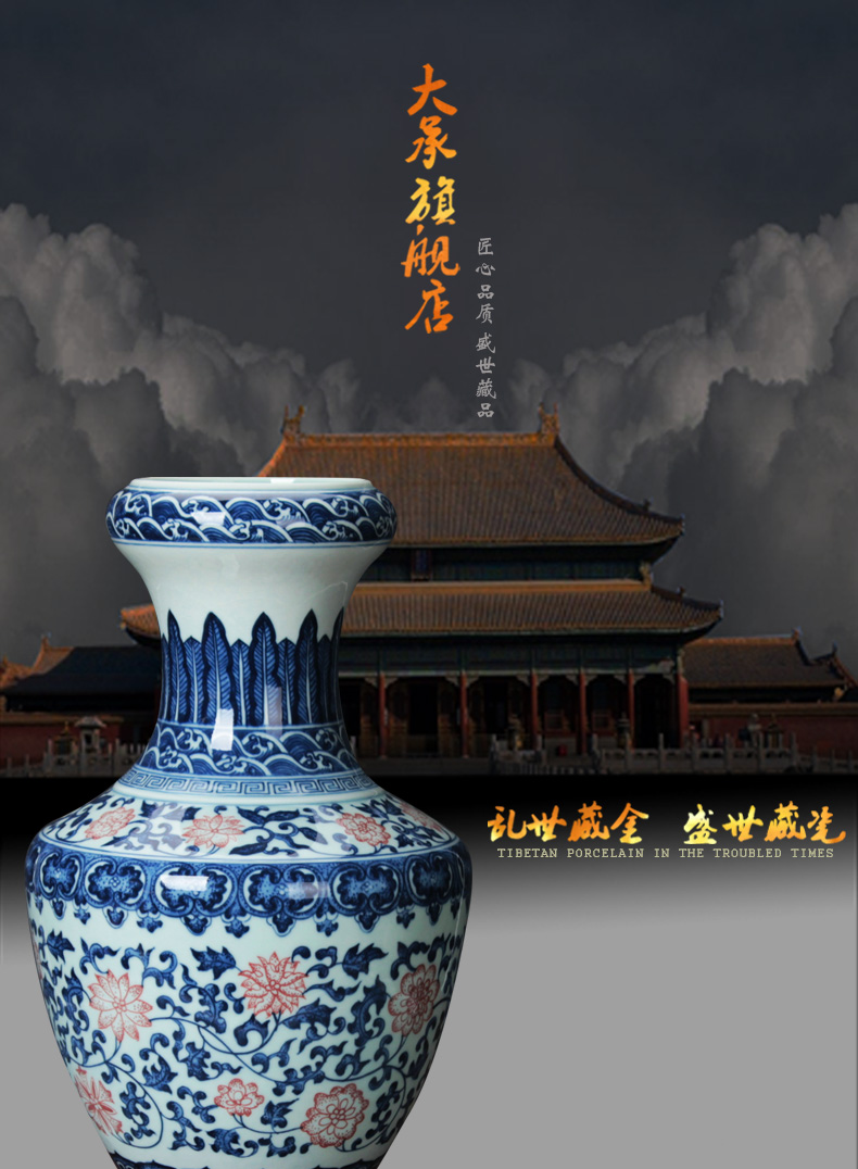 Jingdezhen blue and white square shoulder youligong tangled branches pottery and porcelain vases bottles of Chinese study sitting room adornment is placed