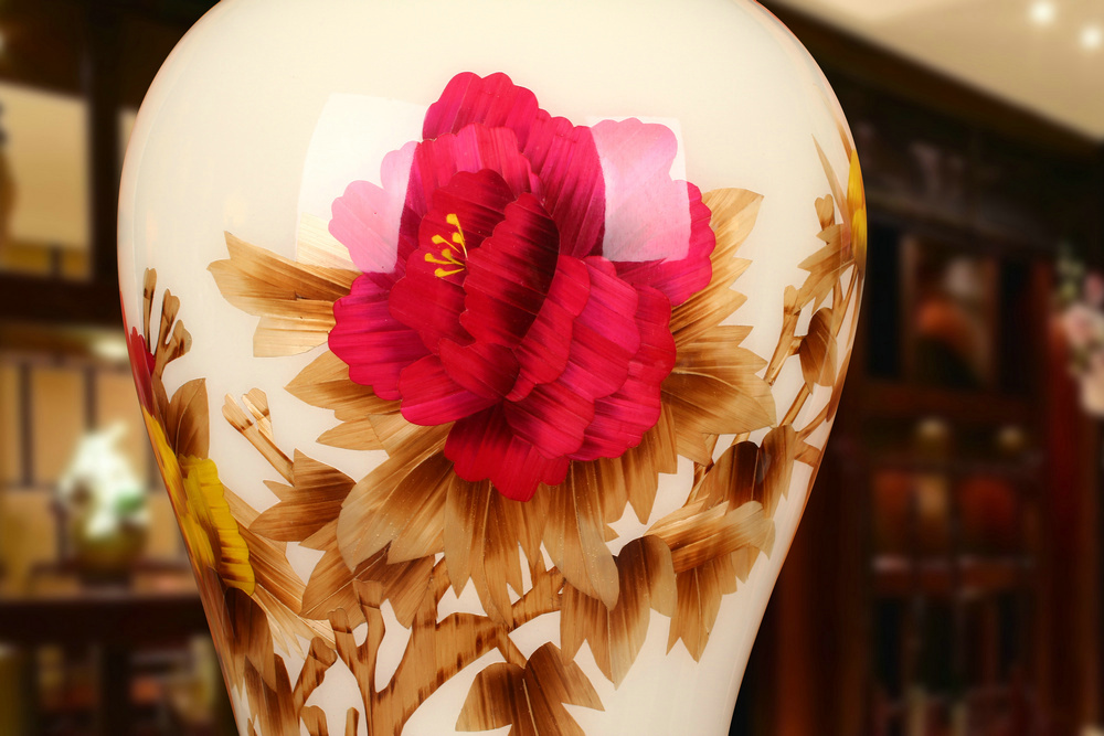 White straw riches and honor peony vase opening gifts collection jingdezhen ceramics crafts decorations