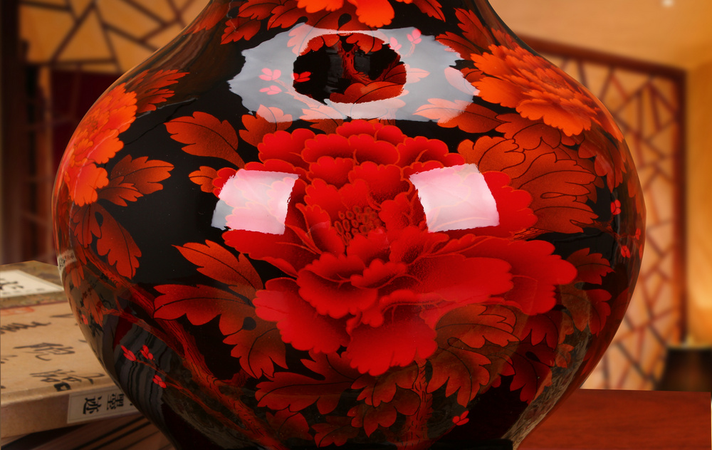 Jingdezhen ceramics high - grade crystal glaze peony vase sitting room home furnishing articles gift collection