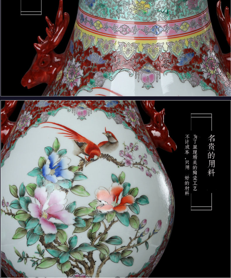 Jingdezhen hand - made powder enamel deer head statute of vases, flower receptacle antique Chinese style classical collection handicraft furnishing articles