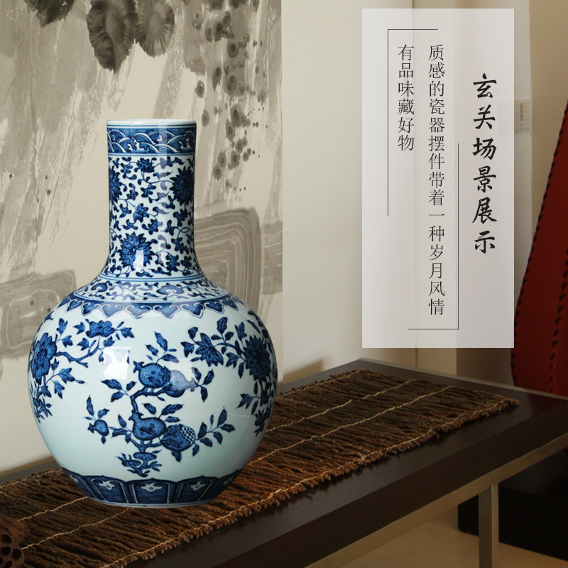 Jingdezhen ceramics vase furnishing articles hand - made antique bound branch pomegranate grain celestial vase of blue and white porcelain collection