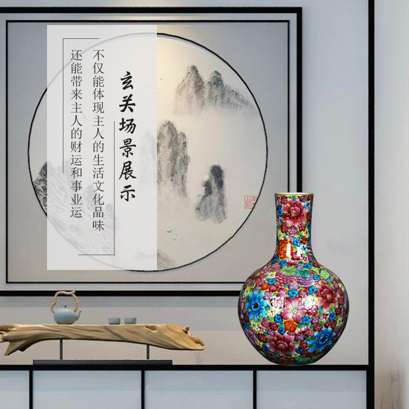 Jingdezhen porcelain vases, antique hand - made colored enamel flower vases, study on the celestial sphere small craft collection furnishing articles