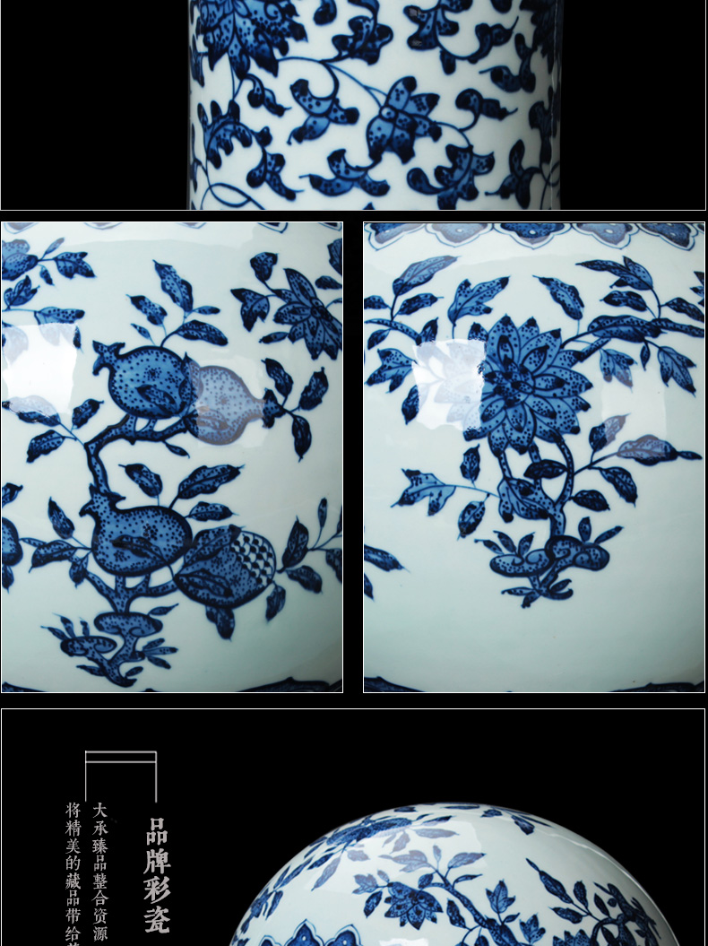 Jingdezhen ceramics vase furnishing articles hand - made antique bound branch pomegranate grain celestial vase of blue and white porcelain collection