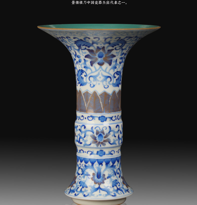 Jingdezhen ceramics vase furnishing articles collection process royal blue enamel tie up branches of the sitting room is the study of Chinese style household furnishing articles