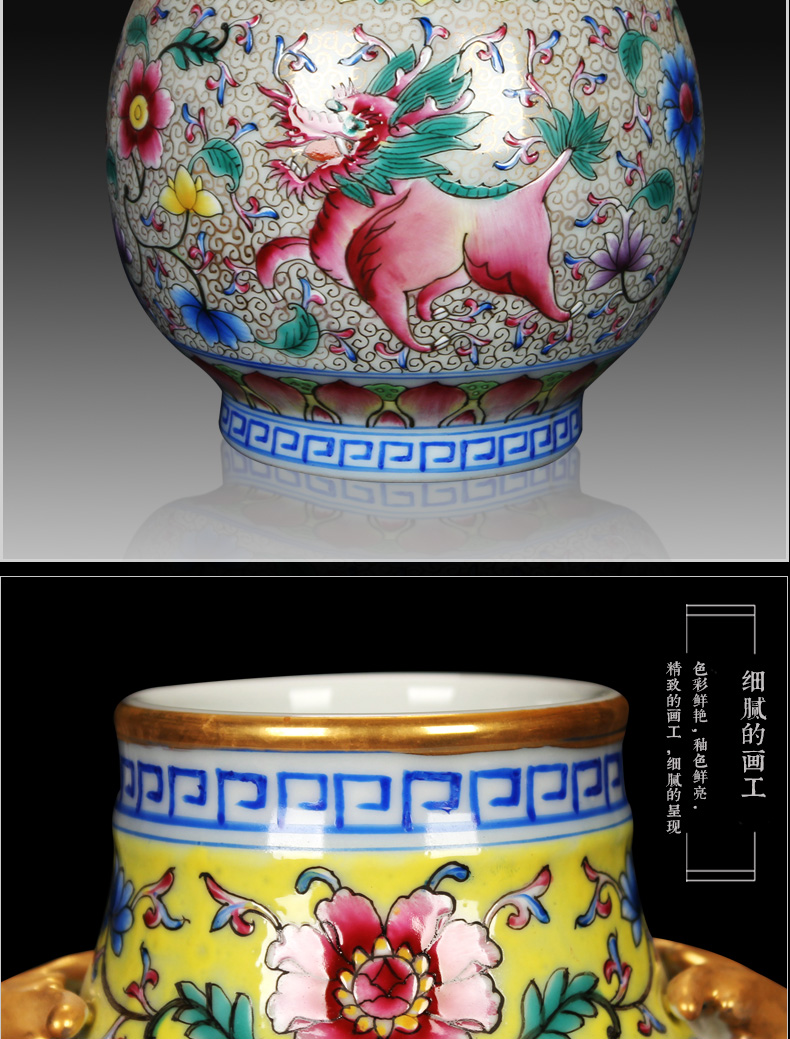 Jingdezhen ceramics colored enamel vase as rare as gold ears deer head statute of classical Chinese style home furnishing articles