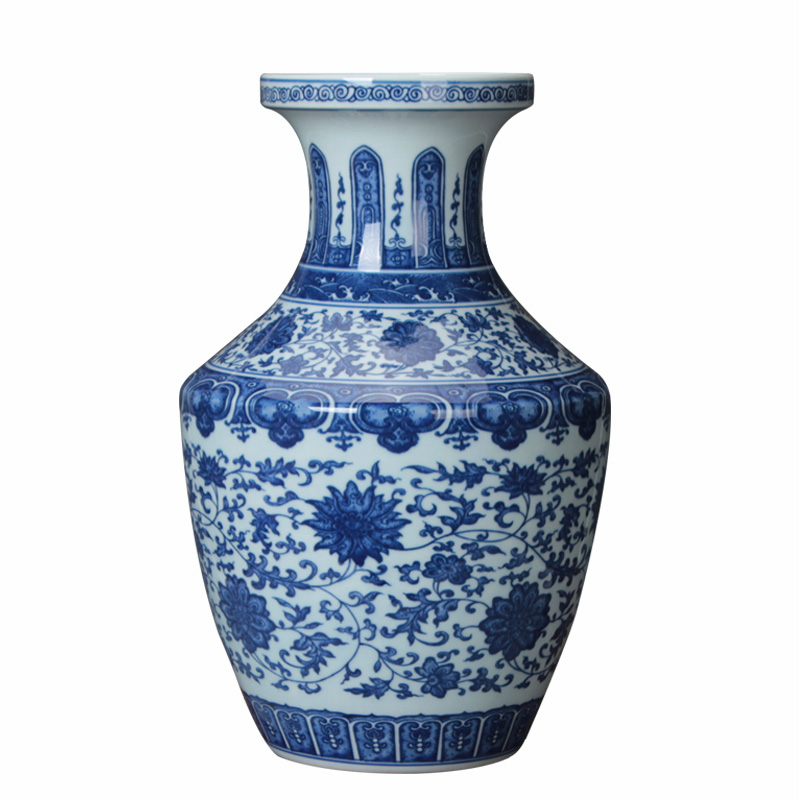 Jingdezhen blue and white antique hand - made ceramics vase bound branch party shoulder vase Chinese study ancient frame furnishing articles