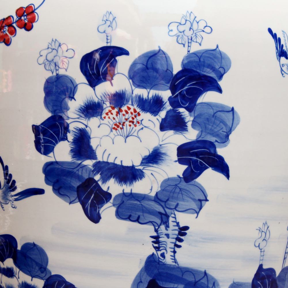 Blue and white youligong hand - made porcelain of jingdezhen ceramics birds pay homage to the king of large vases, Chinese style living room furnishing articles
