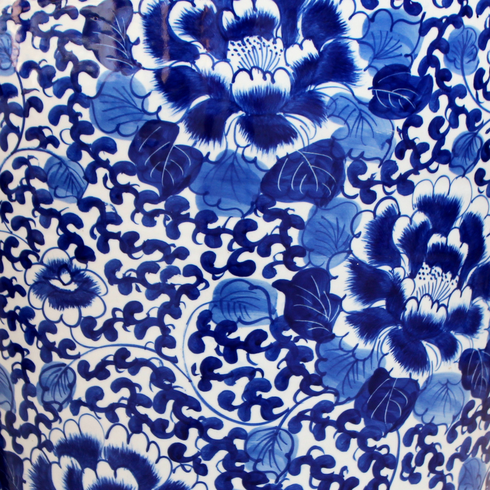 Jingdezhen ceramics hand - made riches and honor peony landing big blue and white porcelain vase modern Chinese style living room furnishing articles