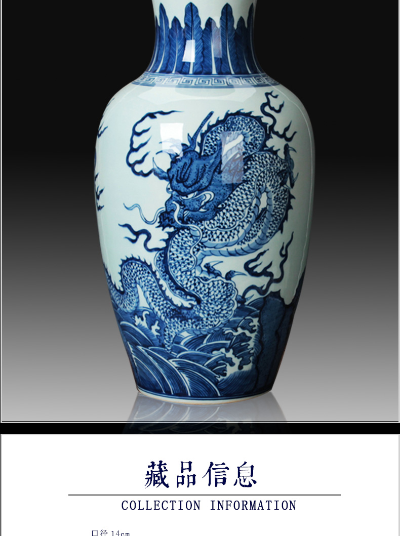 Jingdezhen porcelain vases, antique hand - made sea of blue and white porcelain dragon were bottles of Chinese decorative arts and crafts