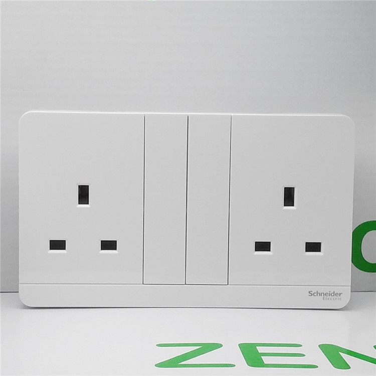 Schneider fashion white Two-bit double-position with switch with light Inn gauge Inn Shang 13A square foot socket 146 Type