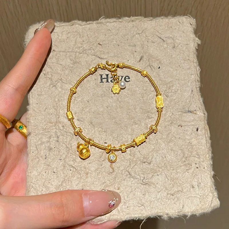 Ancient Coiled Gourd Gold Bracelet Accessible Luxury Diamond Pearl Bracelet National Trend New Chinoiserie 2025 New Style Does Not Fade