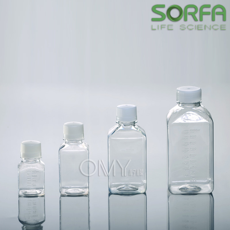 SORFA 125/250/500/1000ml方形血清瓶培养基方瓶 PET带刻度 硕华