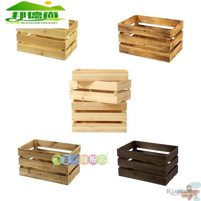 Wooden box storage box custom retro supermarket wooden crate fruit display basket storage wooden frame decorative wooden box