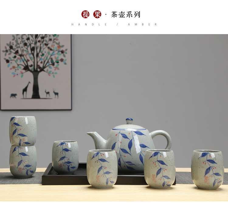 Big teapot retro hand - made ceramic handle type high temperature resistant of blue and white porcelain pot teapot 900 ml of the hotel restaurant