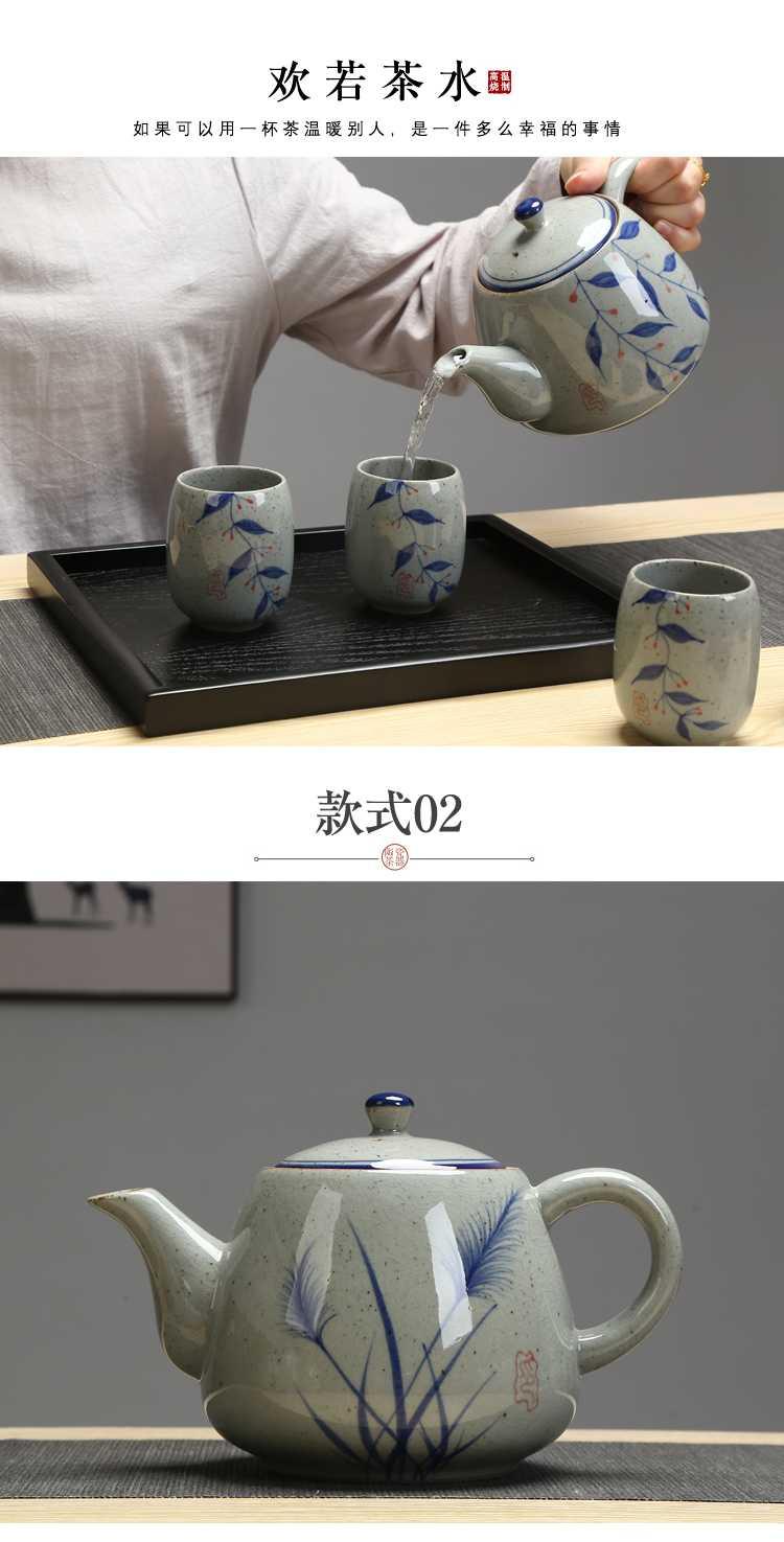 Big teapot retro hand - made ceramic handle type high temperature resistant of blue and white porcelain pot teapot 900 ml of the hotel restaurant