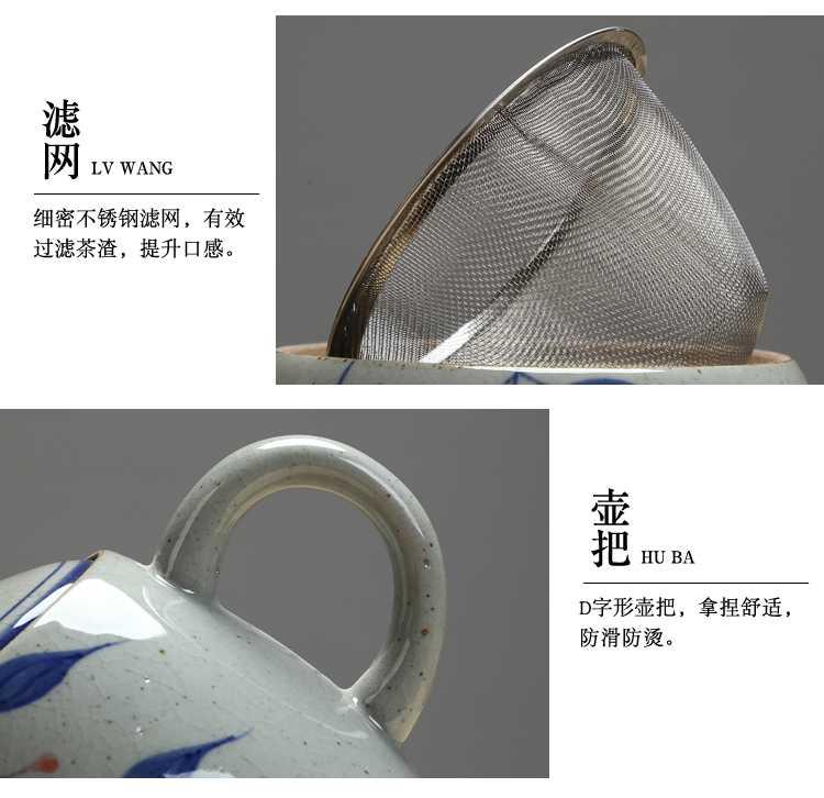 Big teapot retro hand - made ceramic handle type high temperature resistant of blue and white porcelain pot teapot 900 ml of the hotel restaurant