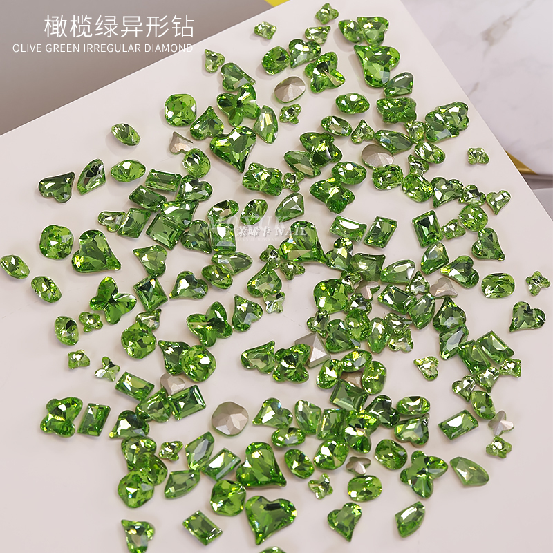 100 Pieces! Fruit Green Trendy Nail Art Irregular-Shaped Rhinestones Super Shiny 3D Tilted Heart Butterfly Nail Decorations