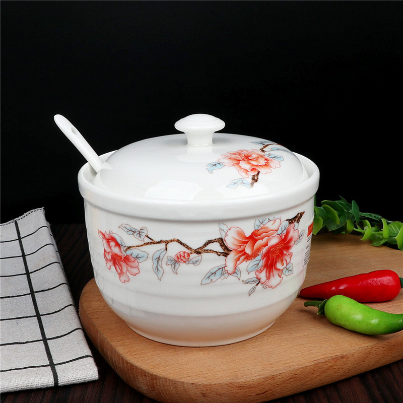 High quality ceramic sauce seasoning as cans of individual creative chilli oil, lard flavor pot kitchen salt seasoning box