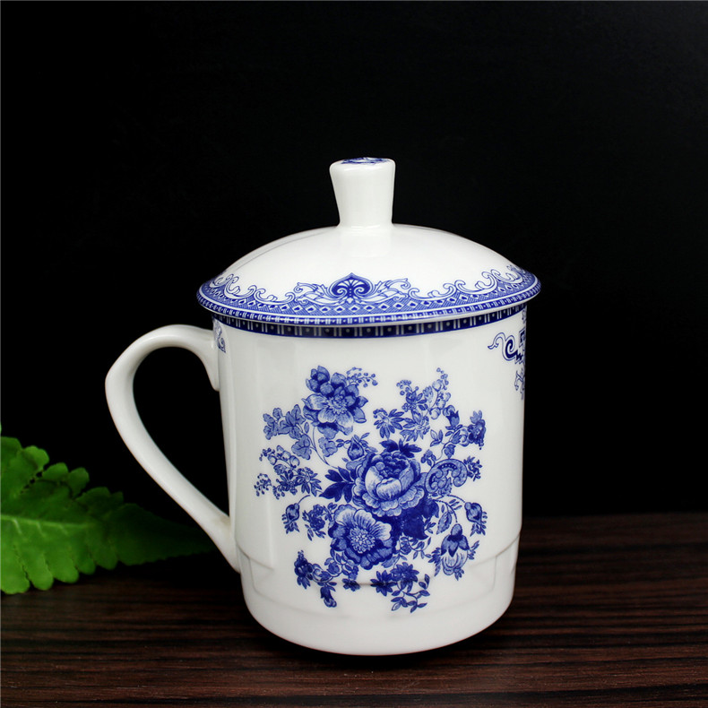 Blue roses minsheng industry ceramic keller cup glair pottery teacup party office cup with a cup of cup