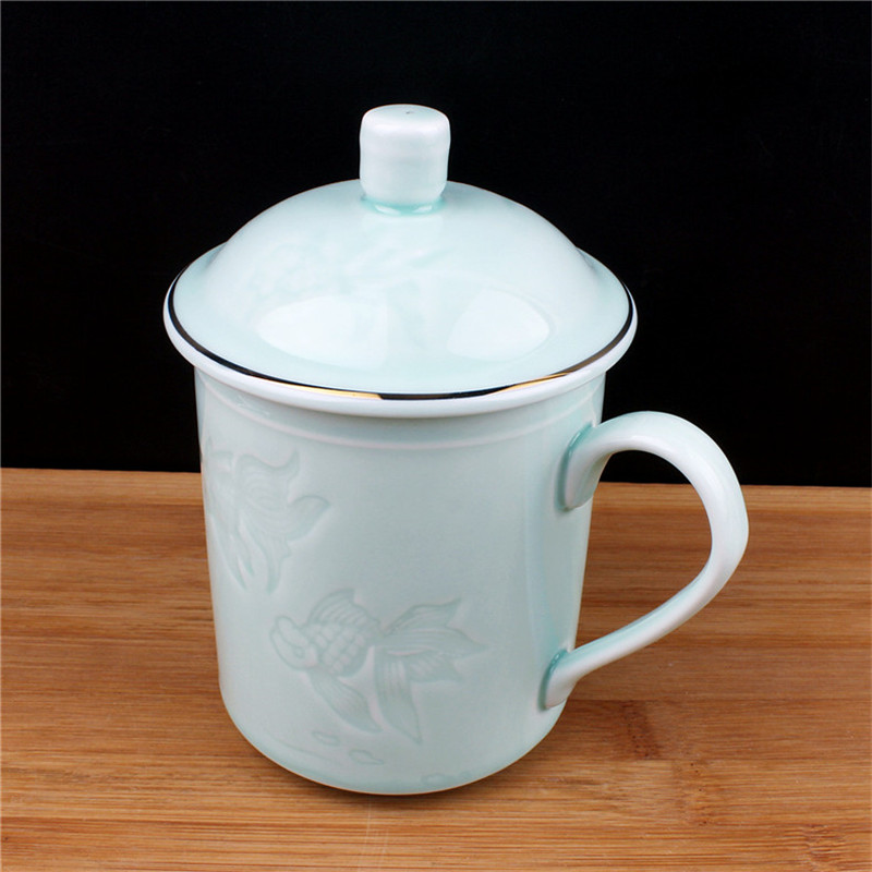 Package mailed, cheng DE dazzle see colour elegant guest glass ceramic cups Long Chun glaze office cup and cup large cup