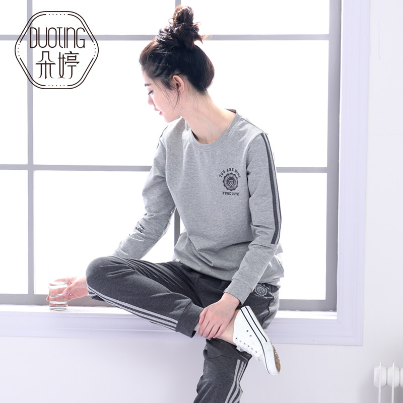Doting Sports Pajamas Spring and Autumn Female Cotton Sleeve Wear All-cotton Home Clothes Female Fall Clothes