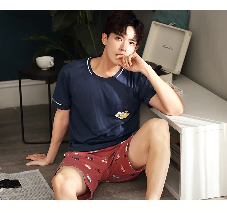 Bộ đôi đồ ngủ đôi Ting nữ mùa hè cotton ngắn tay dịch vụ nhà nam cotton giản dị phần mỏng dịch vụ nhà phù hợp - Bên ngoài ăn mặc pijama nam