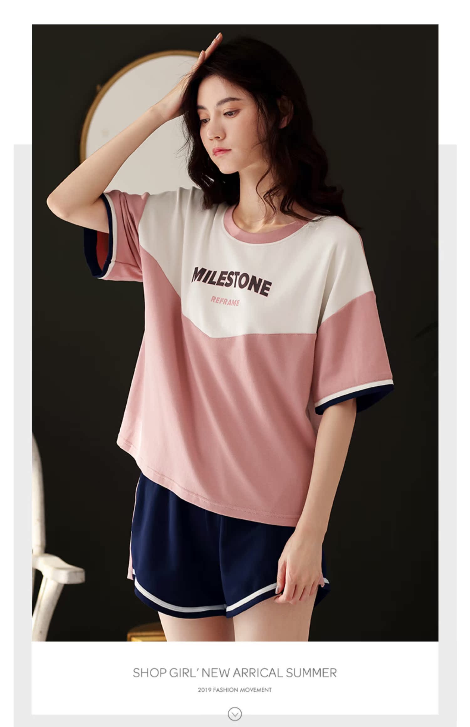 Bộ đồ ngủ thể thao đôi Ting dành cho nữ mùa hè cotton tay ngắn mặc giản dị dịch vụ mặc nhà cotton mỏng phần dịch vụ gia đình phù hợp - Bên ngoài ăn mặc những bộ jumpsuit đẹp nhất