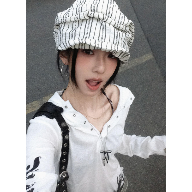 American Retro Light Asian-Style White Long-Sleeve T-Shirt for Women, Summer Hooded Sun Protection Cover-Up, Age-Reducing Casual Trendy Cool Top