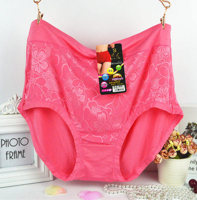 Plus fat plus size modal women's underwear medium and high waist briefs head lace bamboo fiber leggings fat MM big red