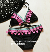Original Indian cute cotton thread hook flower design ~ small chest classic European and American triangle cup bikini