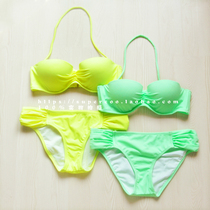 Outer single fluorescent tender color series small breast steel support BIKINI sexy half cup chest neck BIKINI