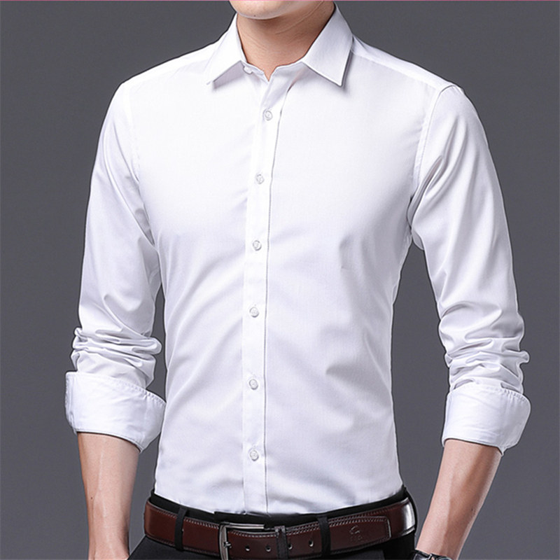 White shirt men's long-sleeved work clothes business work dress best man clothes solid color tooling wedding elastic shirt