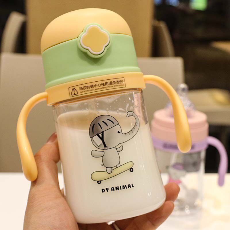 Anti-drop baby sippy cup with double handle anti-choke baby learning to drink milk cup with graduated dual-use bottle