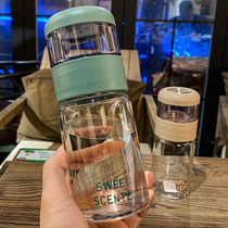 Korean version of creative tea separation glass cup cute student portable water Cup leak-proof lemon flower tea cup