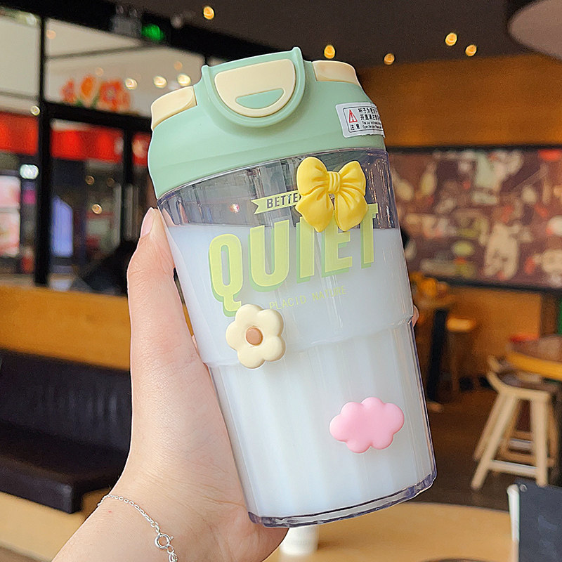 Student Straws Cup Creative Dual-use Coffee Cup Office Water Glass Female High Face Value Net Red Double Drink Cups wind