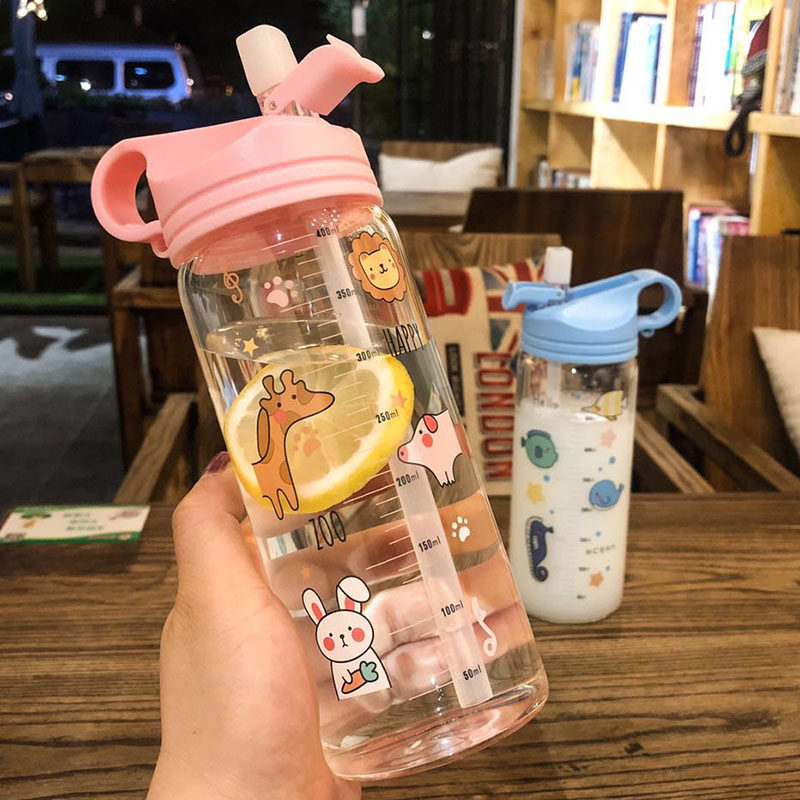 With a scale adult straw glass net red fresh water cup cute student heat resistant couple drink water cup