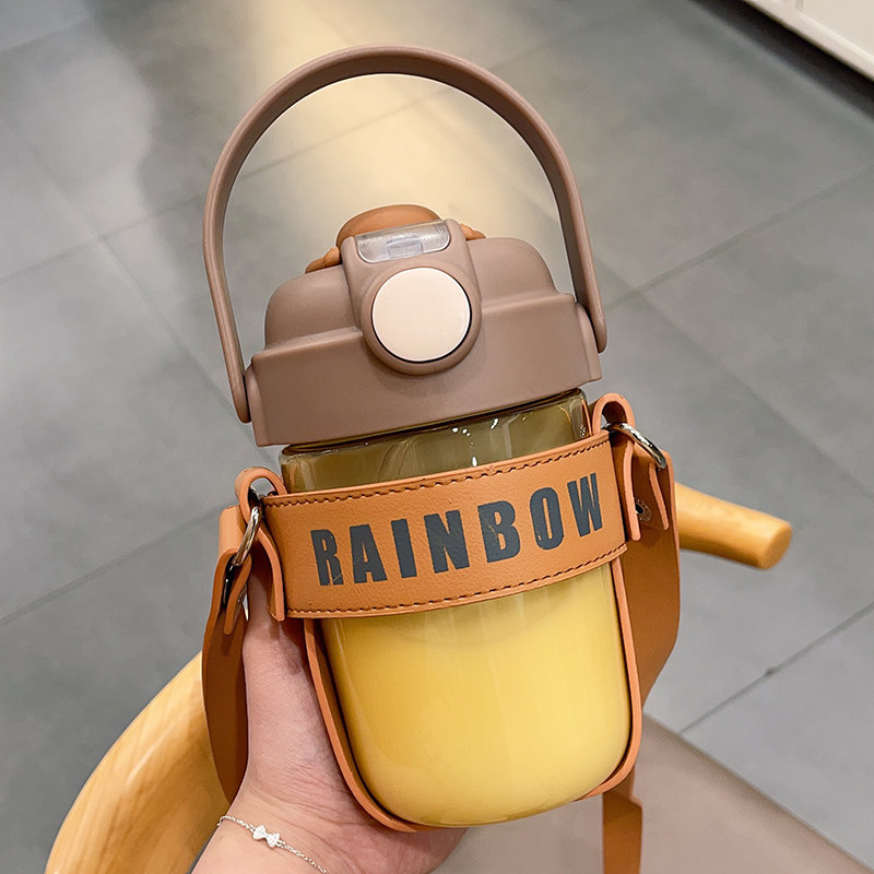 Net Red Straw Water Glass Creative Double Drink Cup High Face Value Large Capacity Plastic Cup Summer Skew Cross Portable Kettle Brief