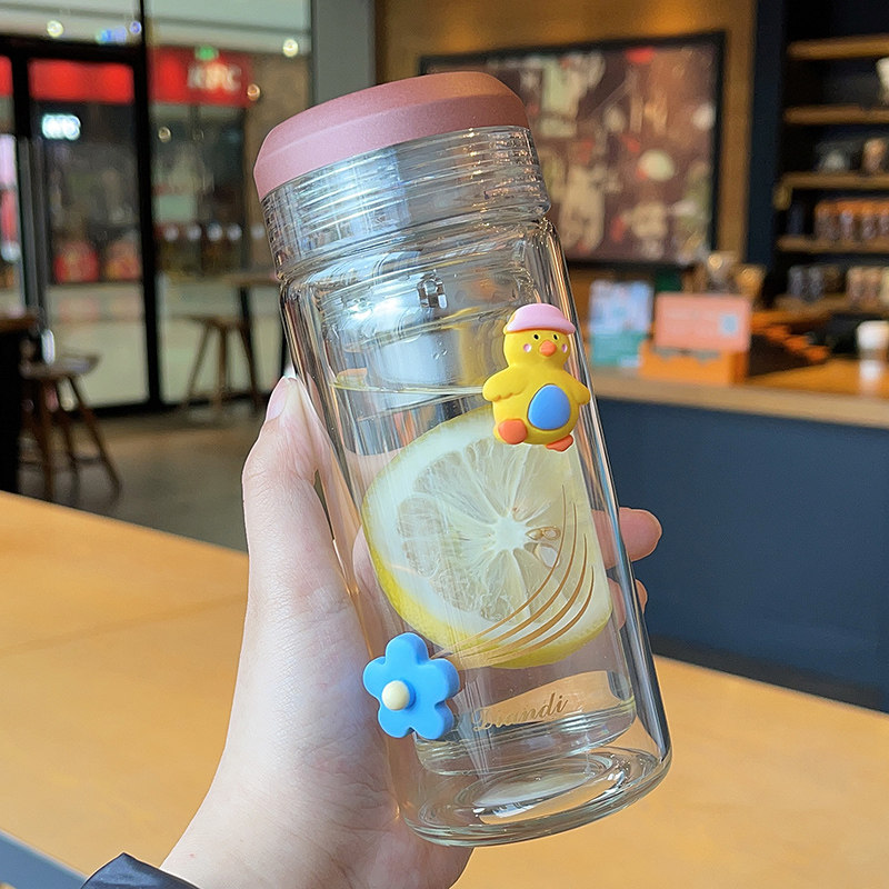 Double glass cup thermal insulation portable male and female business office tea cup tea water separation water glass sub-brief with tea compartment