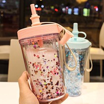 ins adult suction cup creative hipster heat-resistant drinking cup cute student portable trend double plastic cup