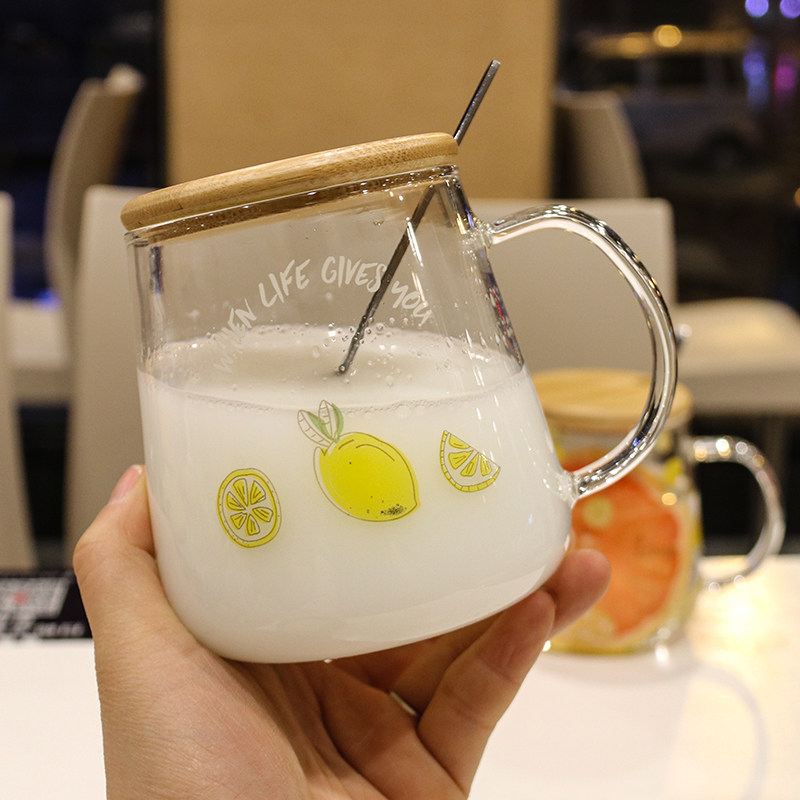 Han Edition Cute High Boron Silicon Glass Mug Home Heat Resistant Breakfast Cup with Cups Little Fresh Art Accompanying Cup