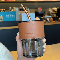 Net Red Ins Wind Glass Straw Cup High Face Value Office Coffee Cup Small Red Book Co-Cup Children High Temperature Resistant