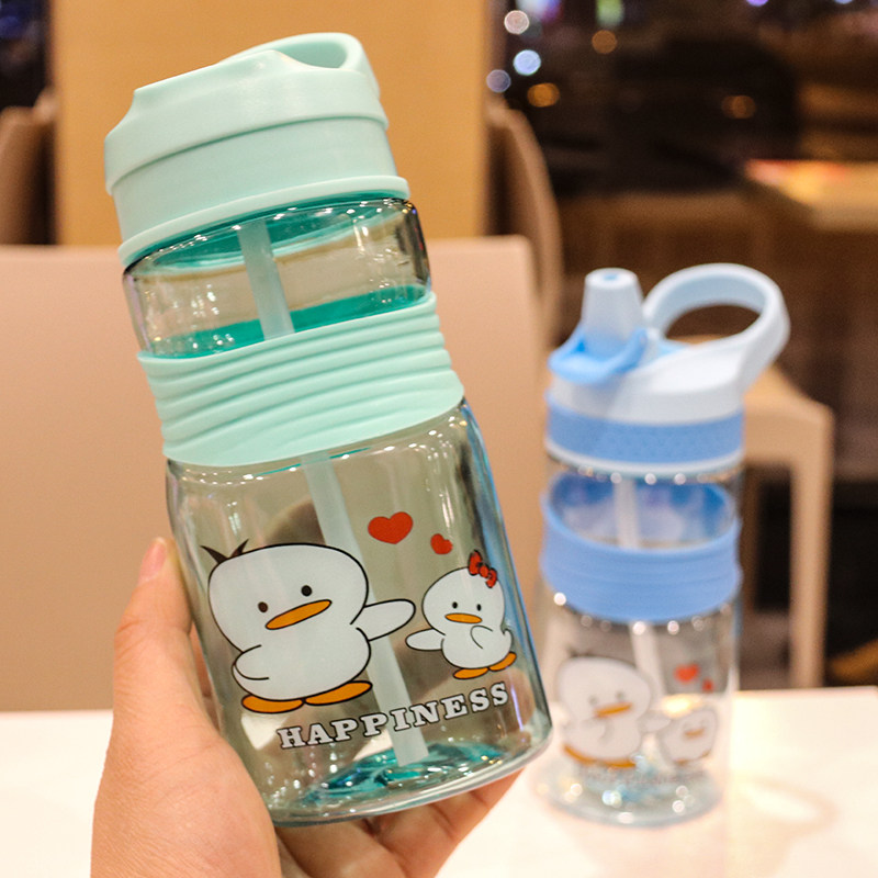 Large Capacity Adult Straw Cup Cartoon Children Water Cup Anti-Fall Pupil Cute Portable Plastic Water Mug Leak