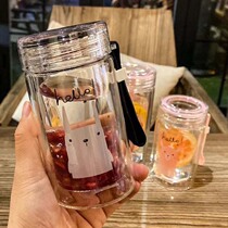 Day style small heat insulation double glazed cup Korean version ins and brief water mug students portable art and art anti-tea cup